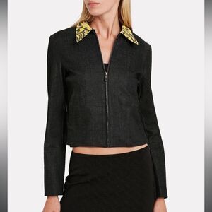 Miaou Kai Zebra Collar Fitted Black Denim Zip up Jacket